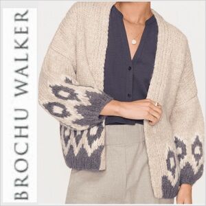 Brochu Walker Adria luxury chunky open Cardigan fair isle M/L Alpaca blend